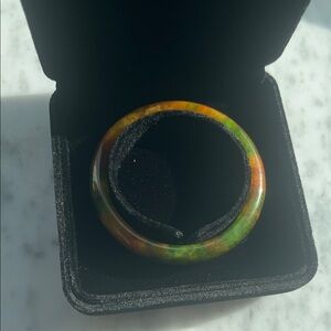 Elegant Green and Orange Jade Bangle Bracelet